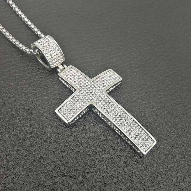 Stainless Steel Cross Pendants Necklaces Gold Color CZ Stone Paved Bling Iced Out Hip Hop Rapper Jewelry with 24 Gold Chain 251029