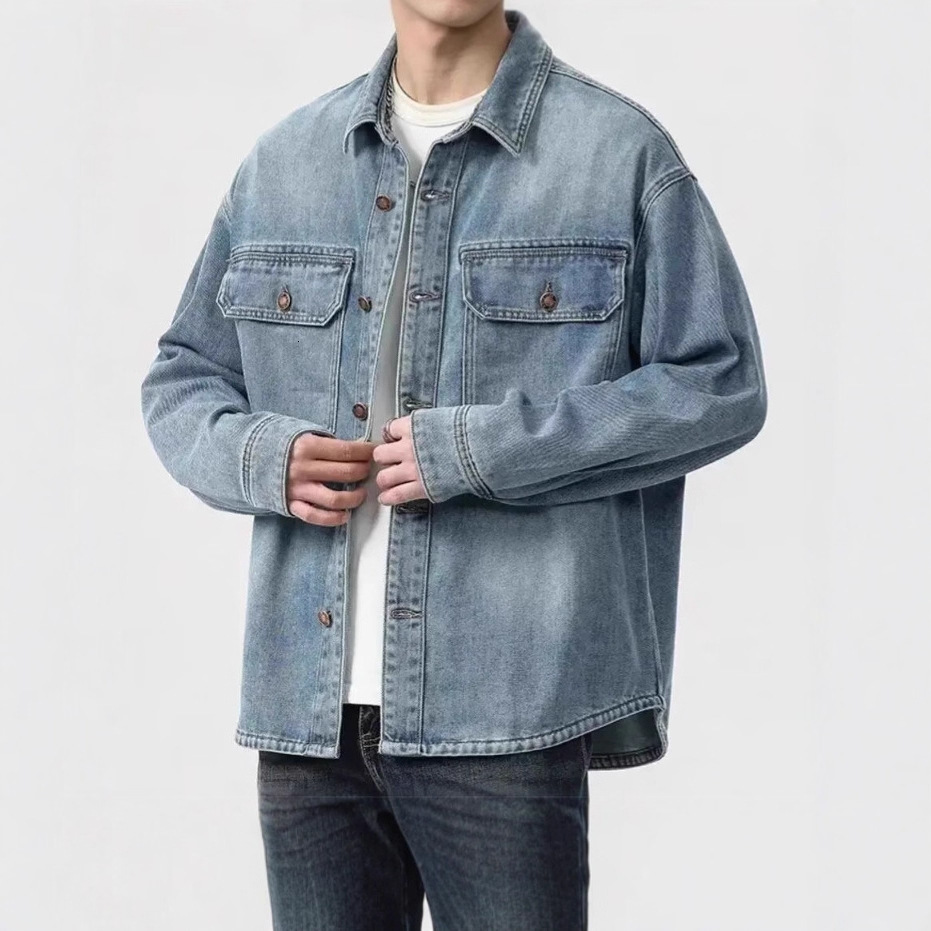 American Style Trendy Brand Workwear Long Sleeve Denim Shirt Men's Spring And Autumn New Designer Jacket Loose Washed Shirt Jacket Men