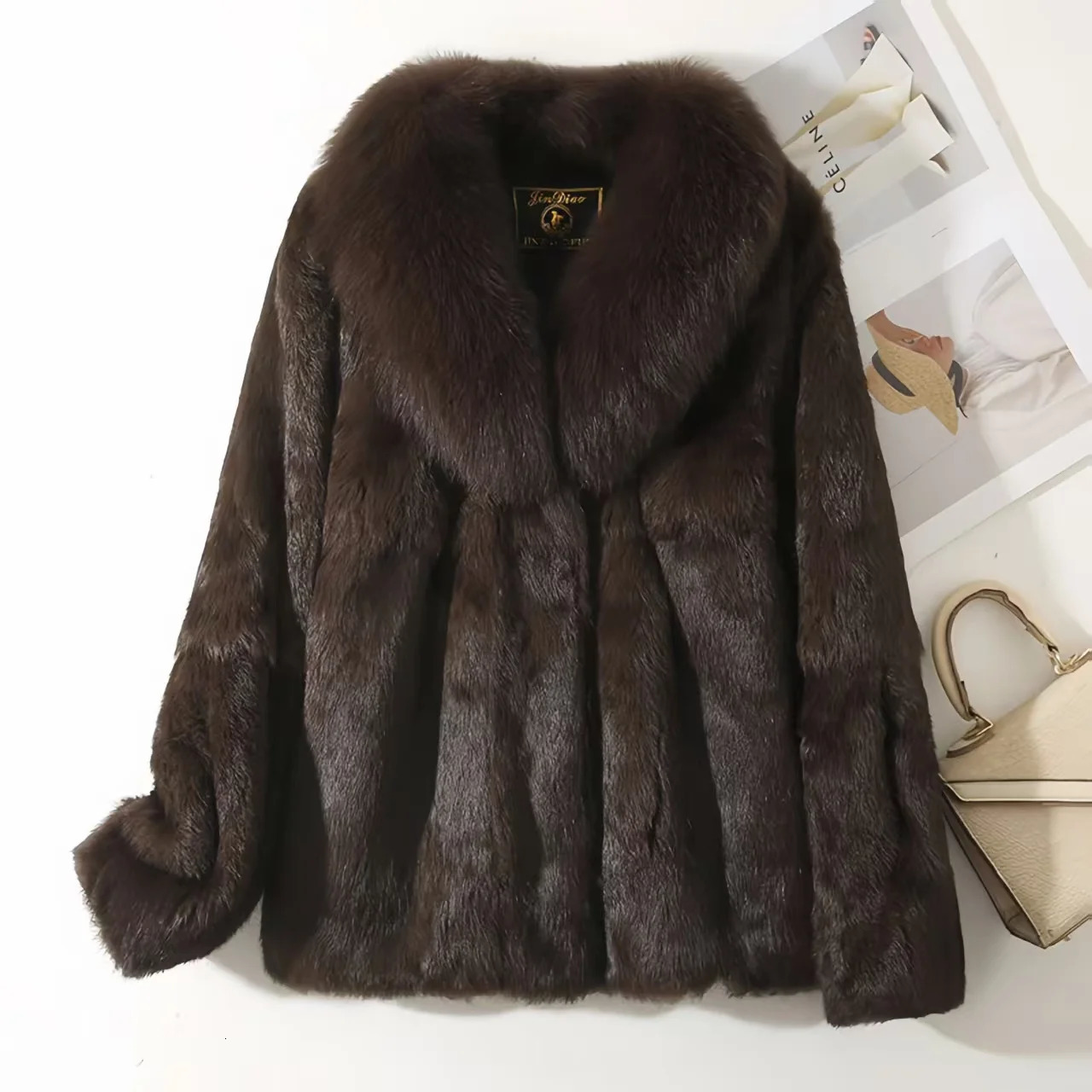 Real Rex Rabbit Fur Coat for Women Autumn Winter Short Jacket Thick Warm Fox Fur Collar Elegant Female Warm Outerwear 251029