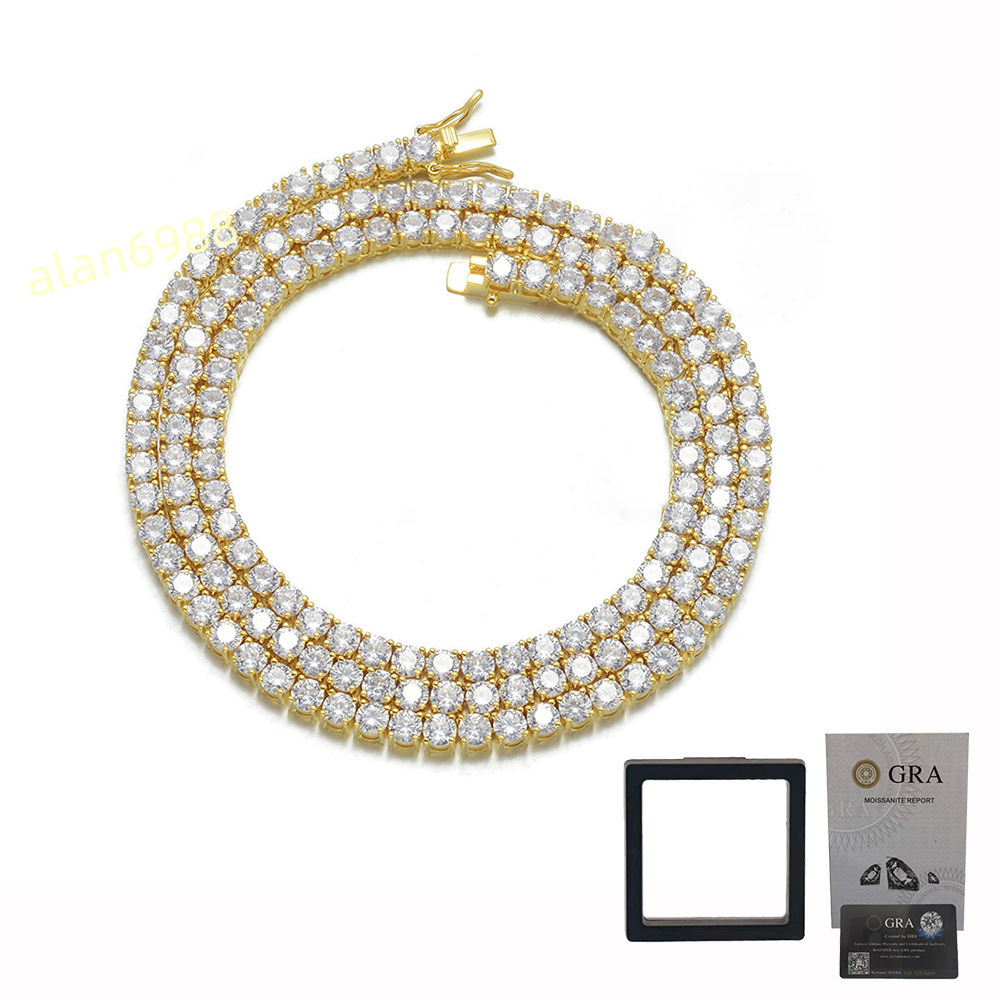 Unisex Fashion 4mm VVS Moissanite Diamond Tennis Bracelet Womens Men Gold 925 Sterling Silver Lab Grown Mossanite Necklace
