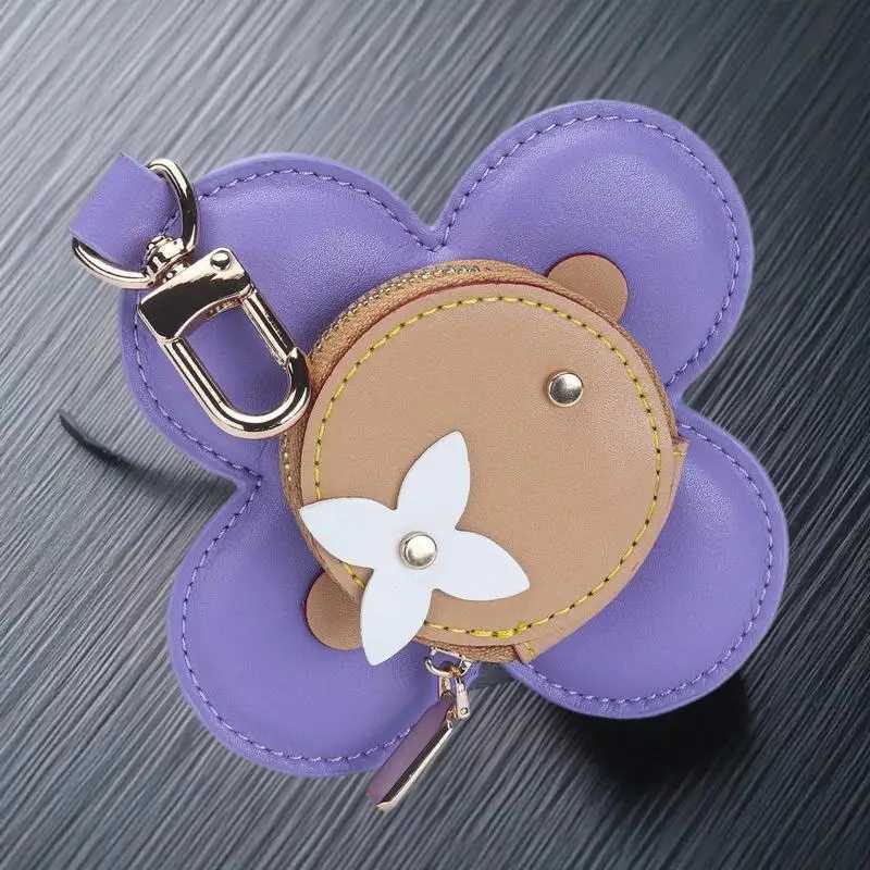 Cute Sunflower Coin and Earphone Mini Purse in Genuine Leather as Decorative KeychainW251029