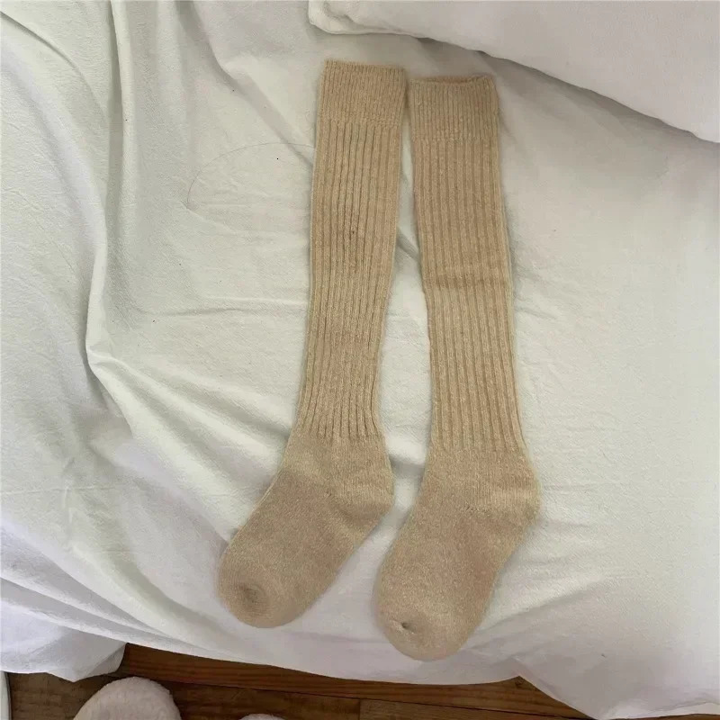 Women Long Socks Cashmere Women Boot Solid Wool Thigh Stocking Skinny Casual Cotton Over KneeHigh Fluffy Female Long Knee Sock 251029