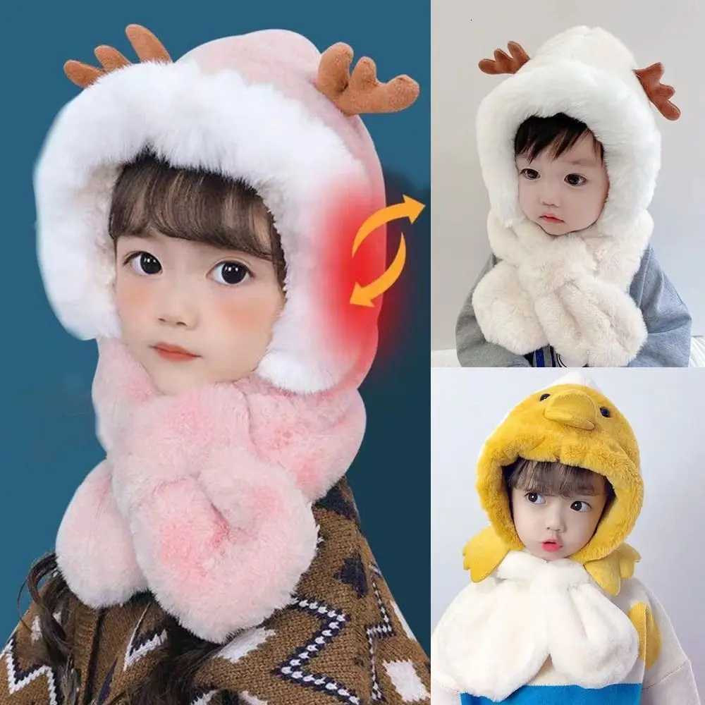 Winter Beanie Hat Scarf for Baby Integrated Ear Protection Windproof Cap Scarf for Kids Plush Neck Warm Ski Windproof Hat251028