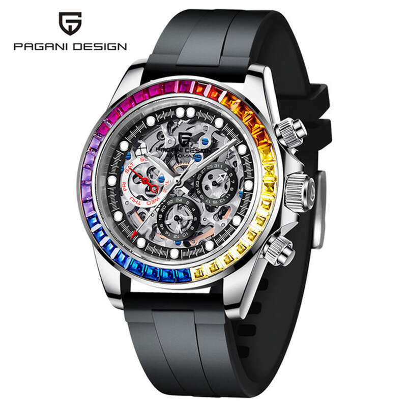 PAGANI DESIGN Stainless Steel Skeleton Dial Design Transparent Bottom Men's Mechanical Watch PD-1653