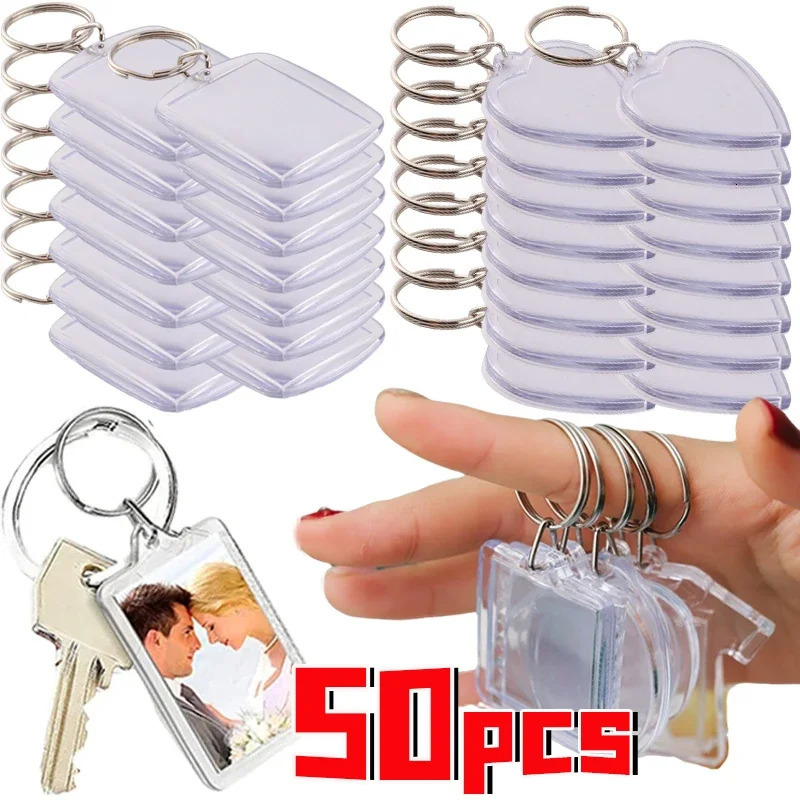 550pcs Transparent Rectangle Blank Clear Acrylic Insert Po Picture Frame Keyring Keychain DIY Split Ring Key Chain Gifts 251013
