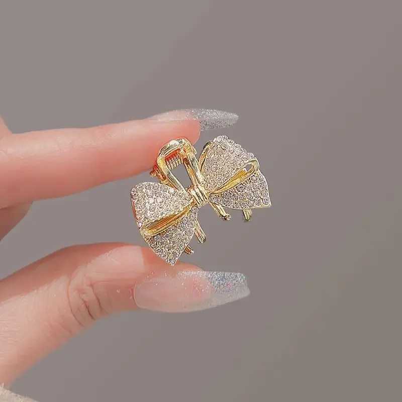 Highend Full Rhinestone Bow Small Hair Claw Princess Head Top Clip Temperament Mini Clip Womens Korean Style Hair AccessoriesW251028