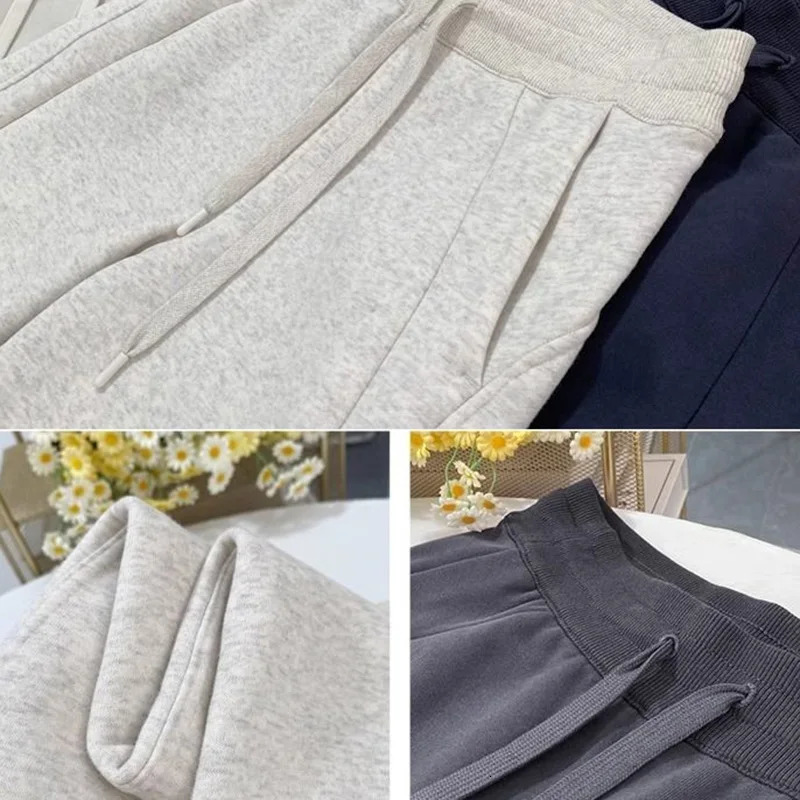 Autumn Winter Women Chic ner Cotton High Waisted Sweatpants Lady Versatile Casual Solid Wide Leg Straight Trousers 251029