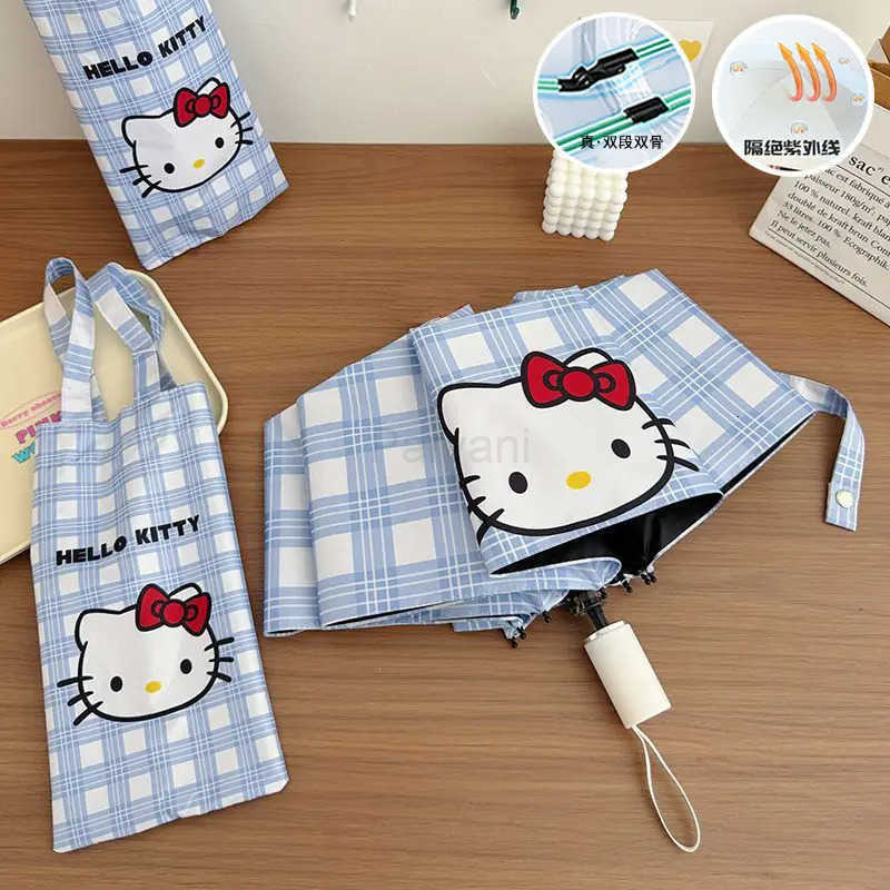 Sanrio Sanrio HelloKitty Cute Creative Plaid Sun Protection Umbrella Personalized Anime Peripheral Cartoon Automatic Folding Umbrella L251029
