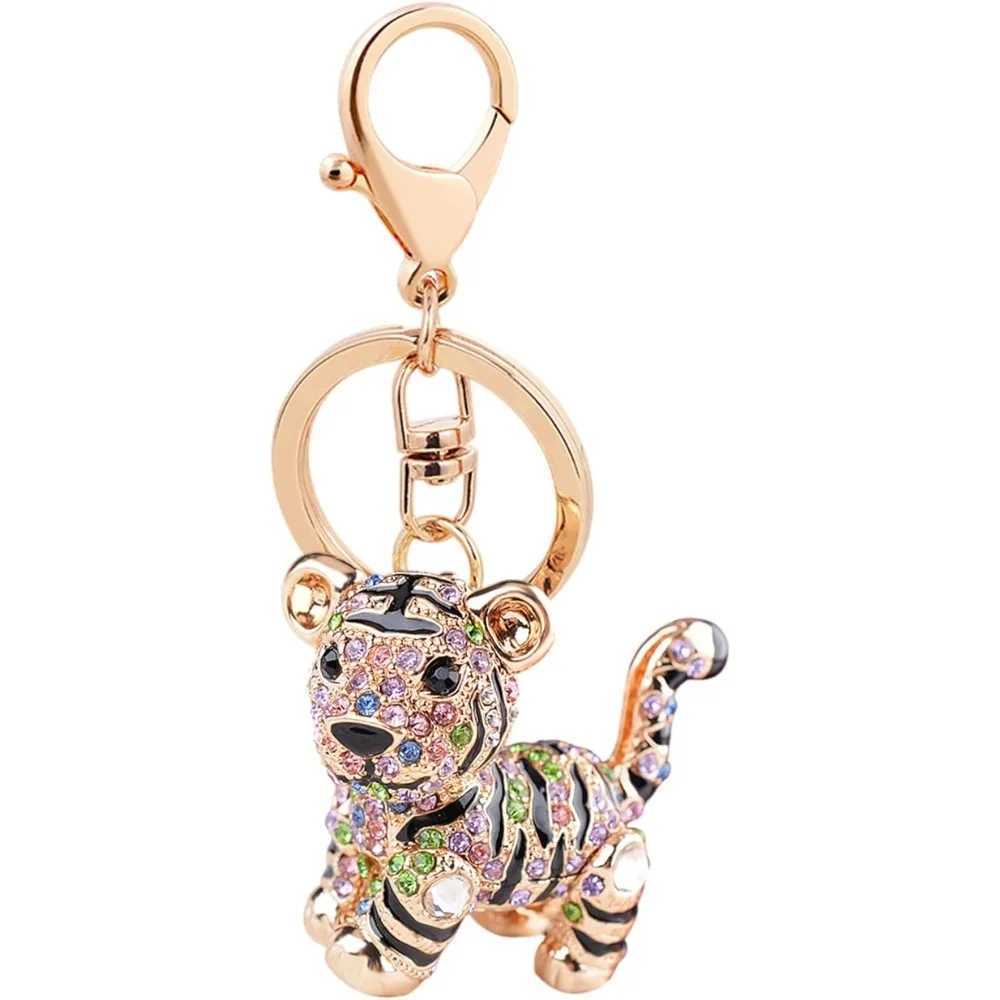 New for Keychain Keyring Cute Tiger Metal Bling Crystals Rhinestone Keyfob Charm Pendant for HandbagsKeychain ColorfulW251029