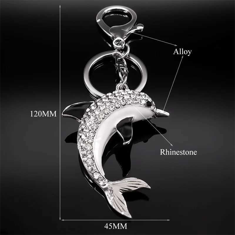 Lucky Dolphin Crystal Cute Animal Keychain Purse Bag Buckle HandBag Pendant for Car Trendy Keyring Holder Women Jewelry KXHK1315W251029