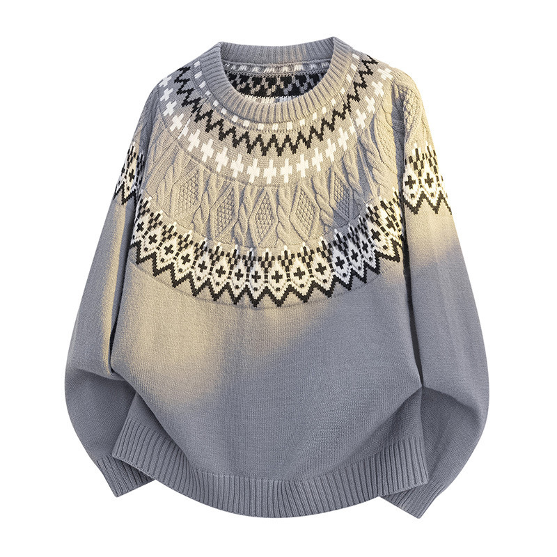 new autumn winter vintage patterned sweater for men round neck designer style trendy casual top Vintage Fashion printed pullover Long Sleeve Knitted J