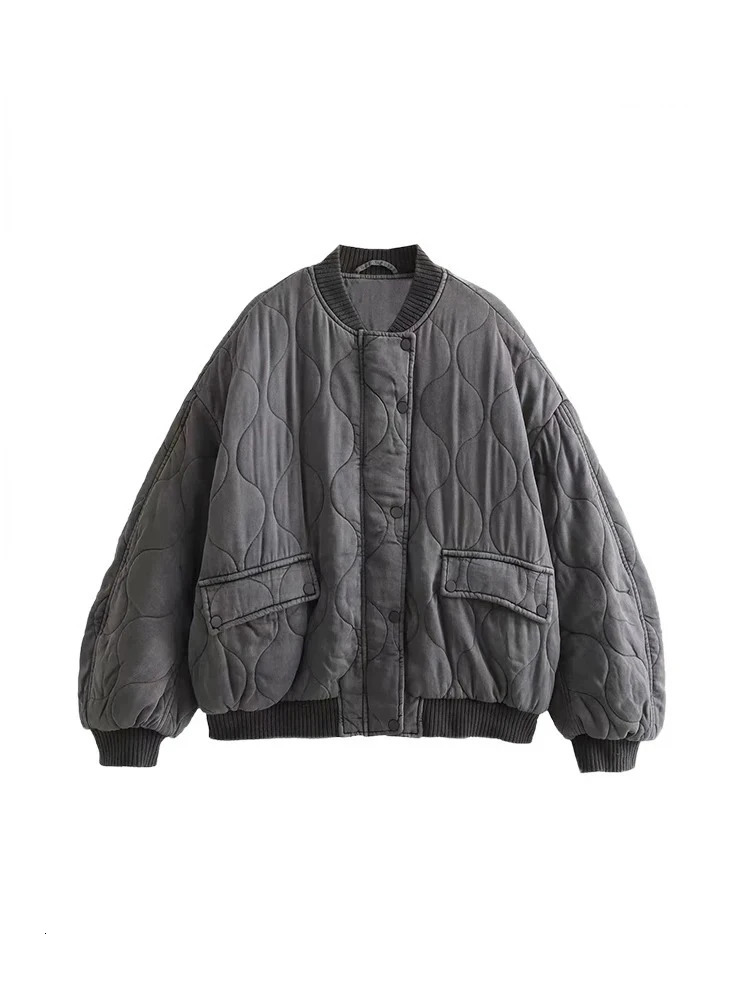 Womens Fashion Round Collar Single Breasted Long Sleeve Jacket Solid Color Quilted Warm Casual 251021