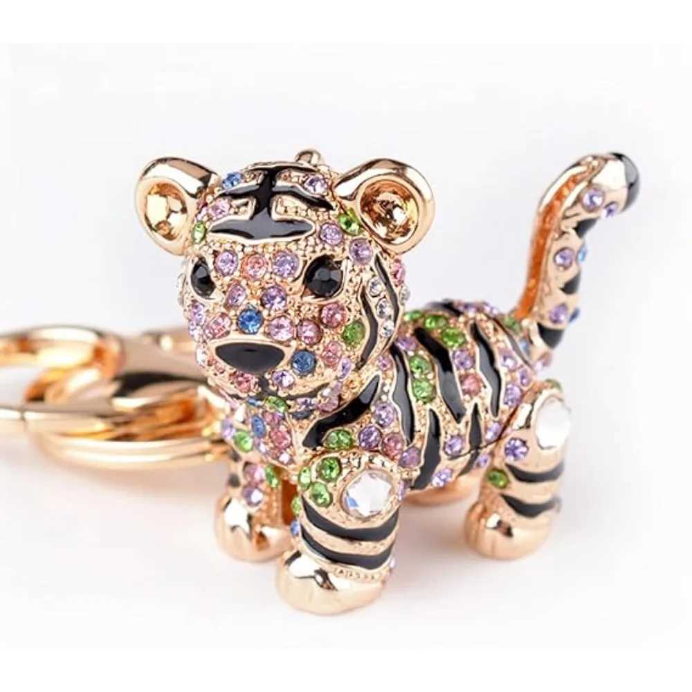 New for Keychain Keyring Cute Tiger Metal Bling Crystals Rhinestone Keyfob Charm Pendant for HandbagsKeychain ColorfulW251029