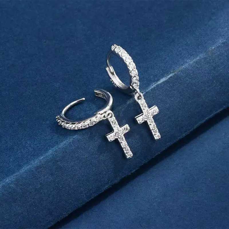 Fashionable and minimalist style micro inlaid zircon cross pendant earrings suitable for womens friendship giftsW251029