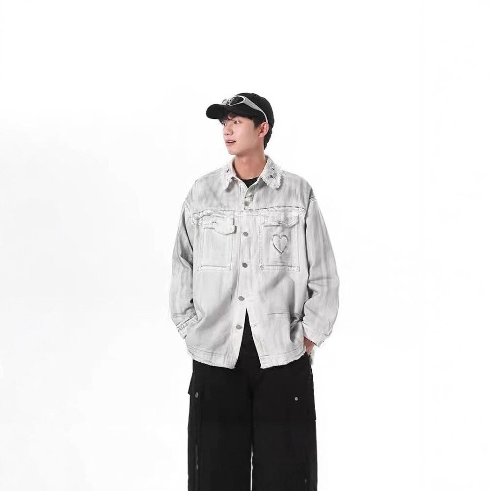 Washed Designer Jacket Vintage Tie-dye Frayed Denim Jacket For Men And Women Loose Design Niche Style Spring And Autumn Season
