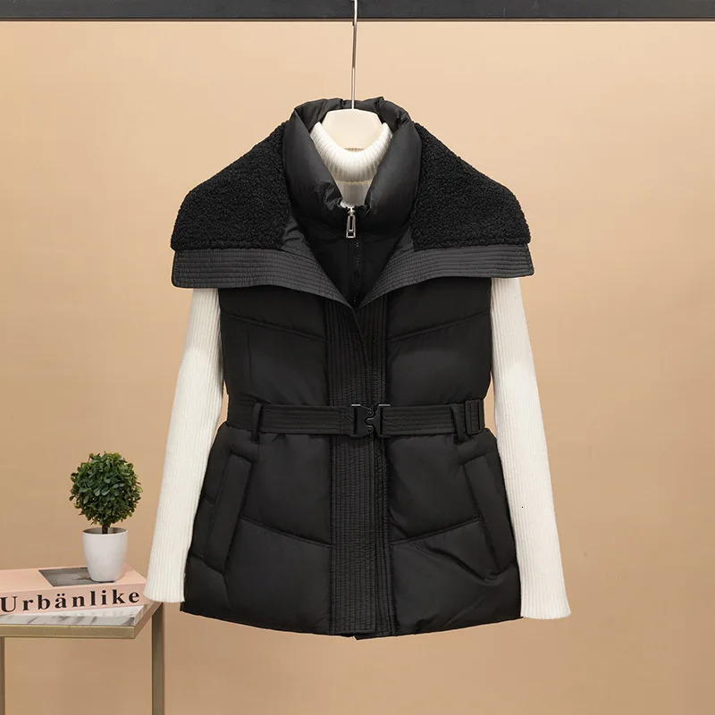 Womens Spliced Lamb Wool Vest Jacket Loose Down Cotton Padded Fuzzy Fleece Oversized Sleeveless Sherpa 251027