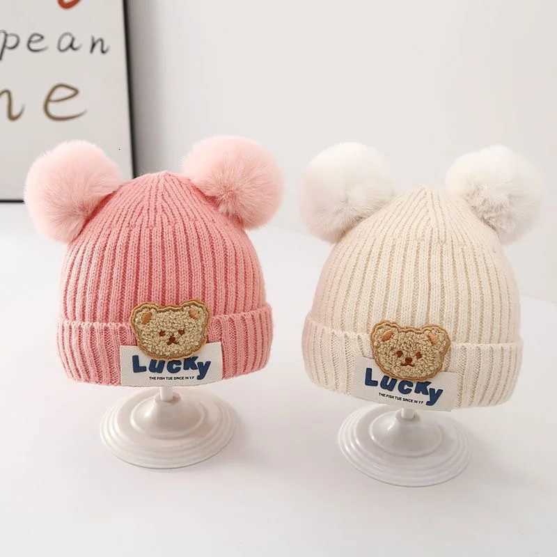 Cute Double Pompom Baby Beanie Cap Korean Bear Toddler Boy Girl Knitted Hat Autumn Winter Warm Infant Ear Protection Bonnet Caps251028