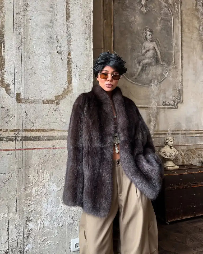 Brown Mediumlength Fur Coat Women Lapel Hidden Button Loose ElegantOuterwear Fashion Officeladycommute Overcoat 251028