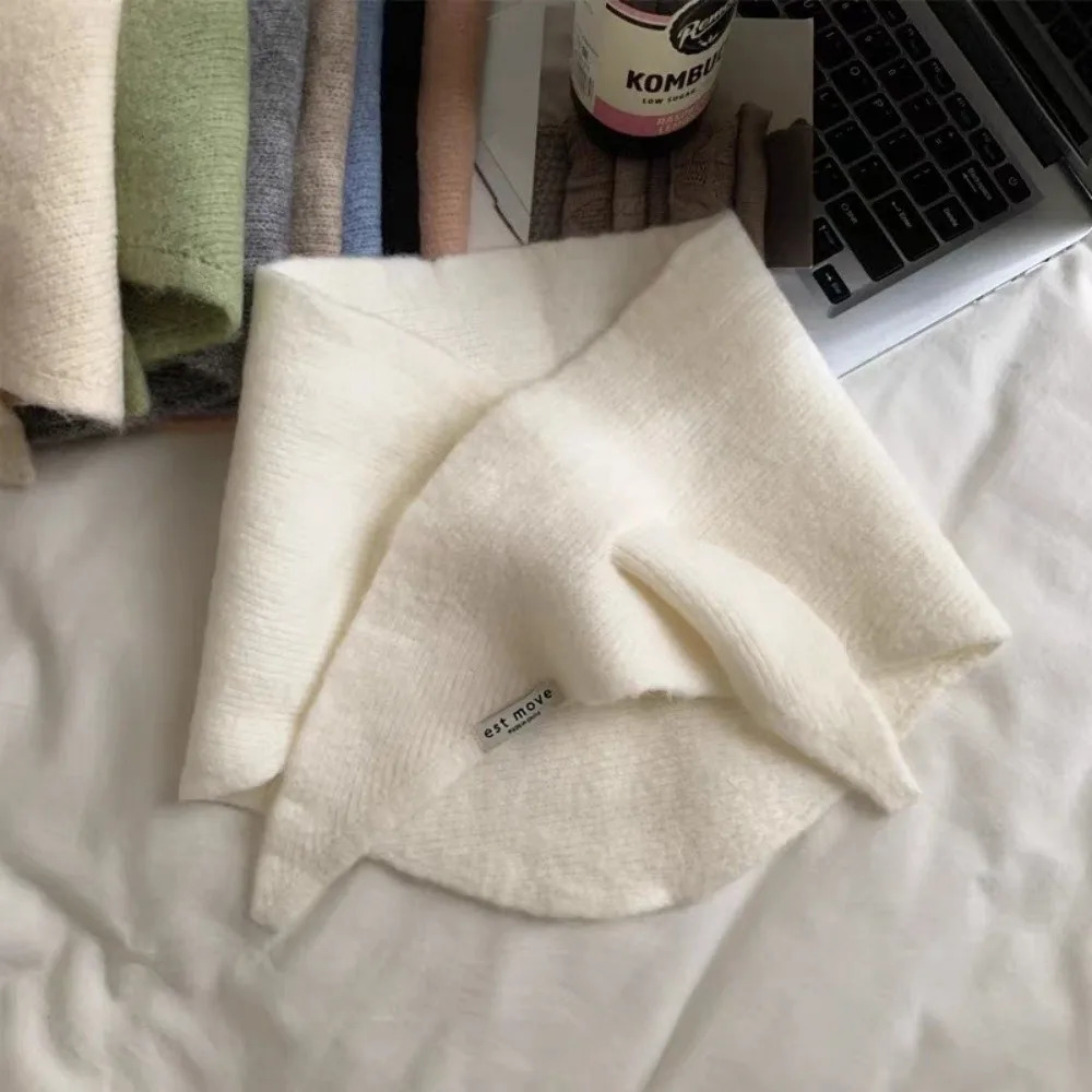 Windproof Neck Warmer Wool Knitted Scarf Collar Coldproof Triangular Neckerchief Solid Warm Collar Women Scarves Winter 251029