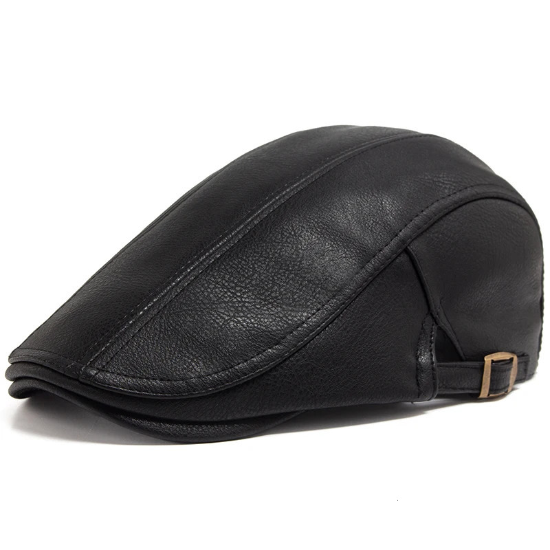 Fashion Men PU Leather Beret Autumn Winter Visor Flat Cap Thicken Warm Hat Berets Vintage England sboy Caps Higher Quality 251013
