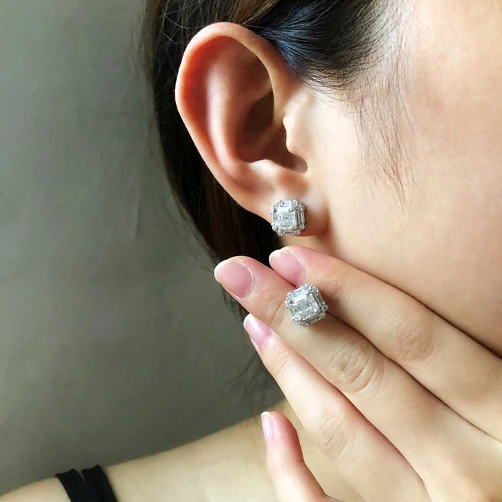 MooSuun 20ct 40ct Asscher Cut Moissanite Diamond Stud Earrings for Women S925 Sterling Silver Wedding Jewelry EngagementW251029