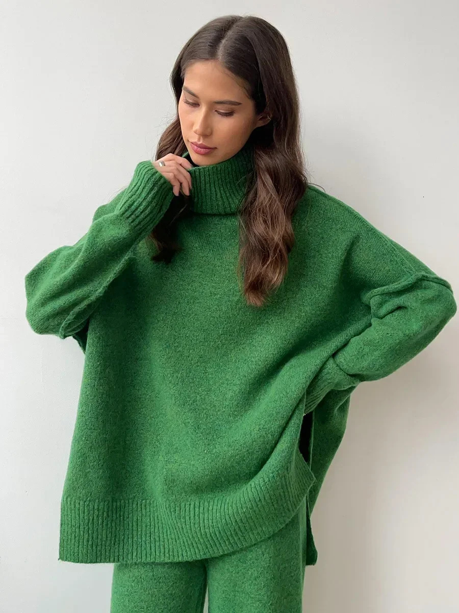 Bornladies Womens Autumn Winter Turtleneck Sweater Pants Set Loose Casual Knitted Thicke Pullover 2 Pieces Sets 251028