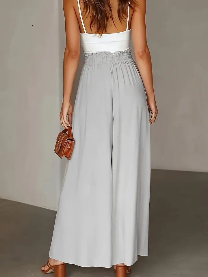 Plus Size Wide Leg Pants Comfortable Slight Stretch FabricElegant Solid Color n Po cket DetailsDrawstring Elastic Wai 251029