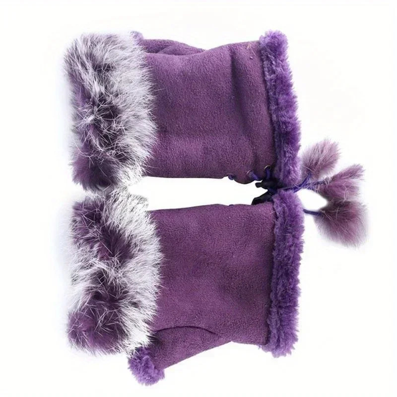 Fashion Womens Faux Rabbit Fur Hand Wrist Warmer Half Finger Gloves Winter Glove 251029