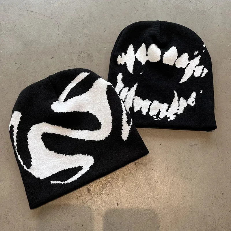 Women Hat Knitting Beanies Goth Tooth Caps Men Y2k Streetwear Winter Fashion Pullover Kpop Harajuku Vintage Warm Hip Hop Unisex 251013