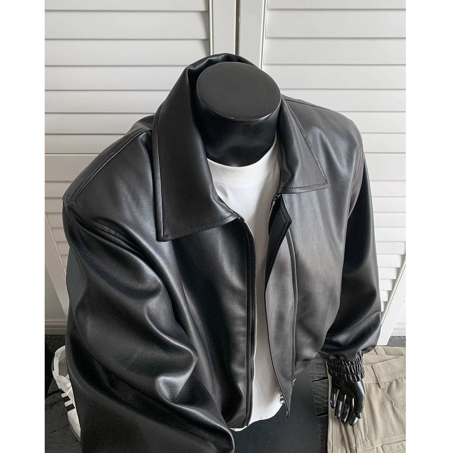 chaquetas sin manga cuerina Loose short leather jacket Shoulder pad coat American retro leather jacket for menT251029