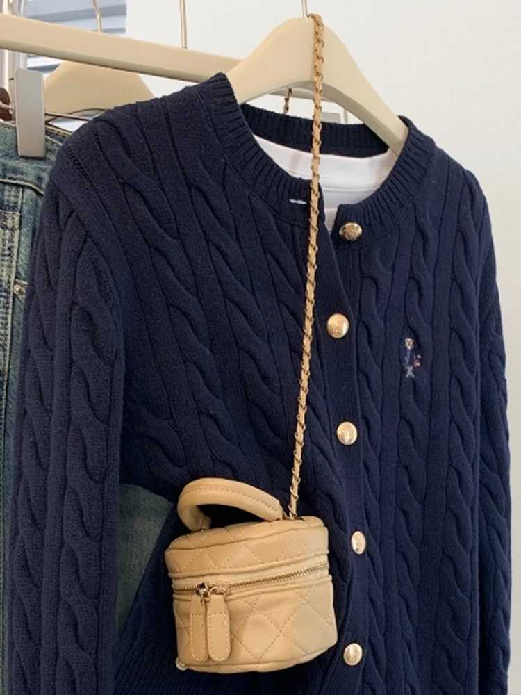 Women Oneck Cardigan Korean Lazy Style Knitted Sweater Autumn Winter Casual Versatile Long Sleeve Knitwear TopsT251028