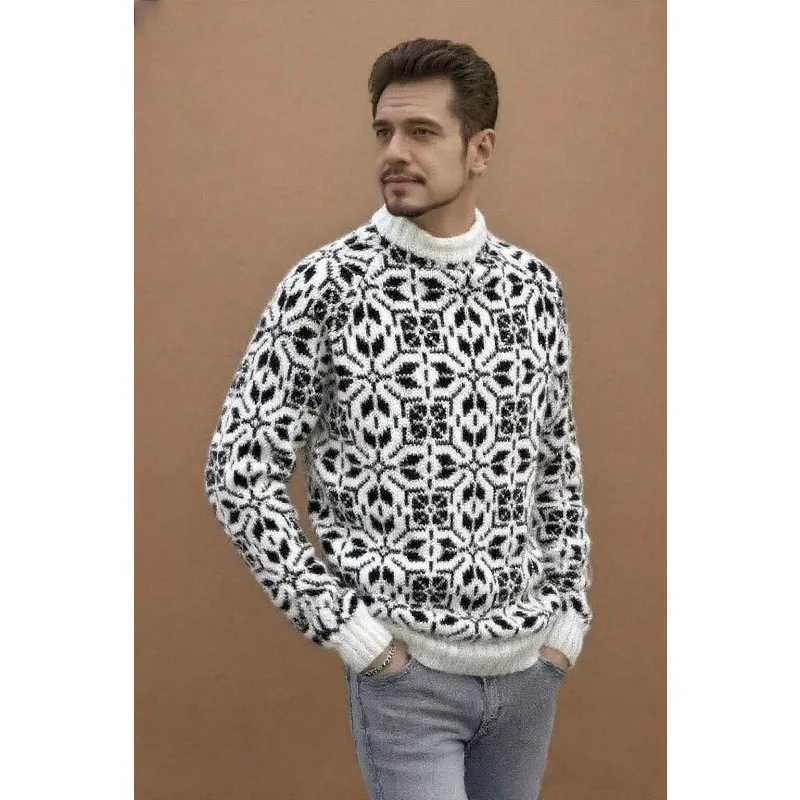 New Style Simple Retro Fresh Jacquard Sweater Loose Street Pullover Contrast Color Long Sleeve Knitted J251029