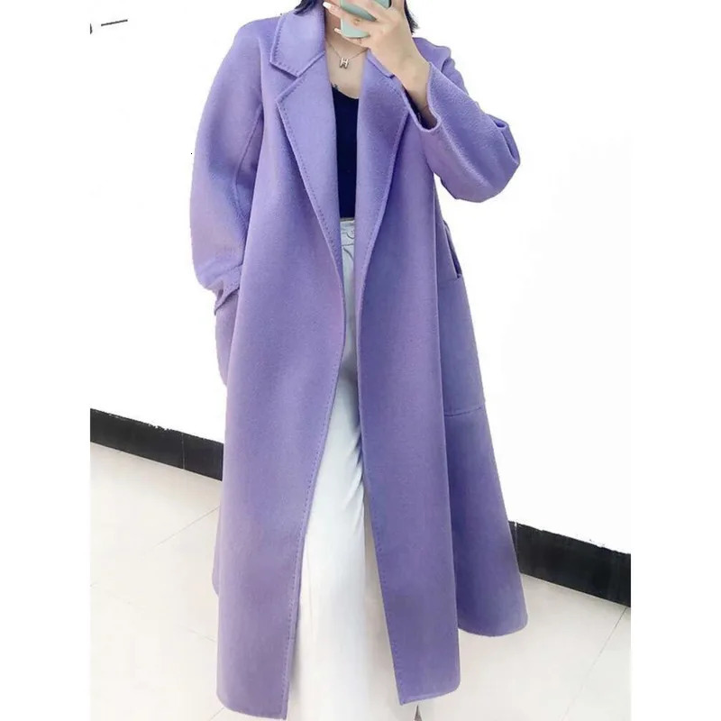 LANMREM 2025 High End Water Ripple Doublesided Wool Coat Women Long Bathrobe Style Autumn Winter Coat For Female 2A462 251029