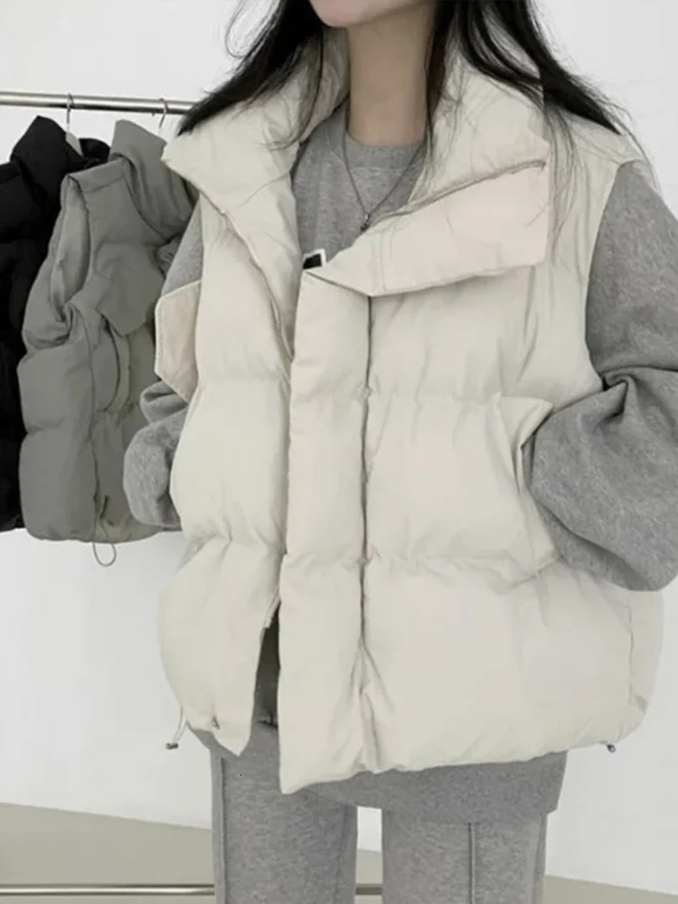 Ele Cotton Vest Outerwear Womens Autumn Winter Sle Stand Collar Svel oulder Pad Warm Loose Cotton Jaet 251029