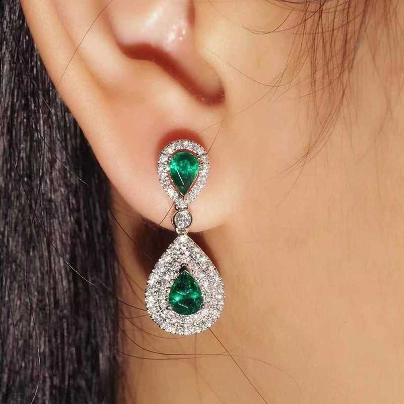 Huitan Gorgeous Women Drop Earrings with Pear Shaped Green Cubic Zirconia Wedding Engagement Temperament Elegant Lady JewelryW251029