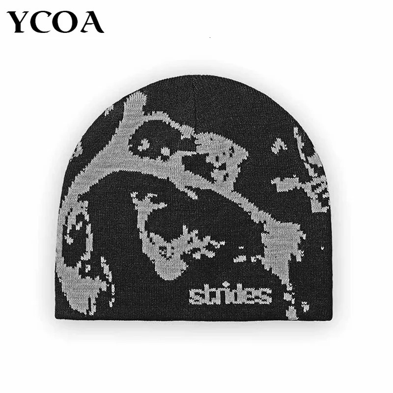 Men Beanie Strides Splatter Korean Wnter Knit Vintage Y2k Hats Streetwear Wool Caps Fashion Aesthetic Unisex Accessories 251013