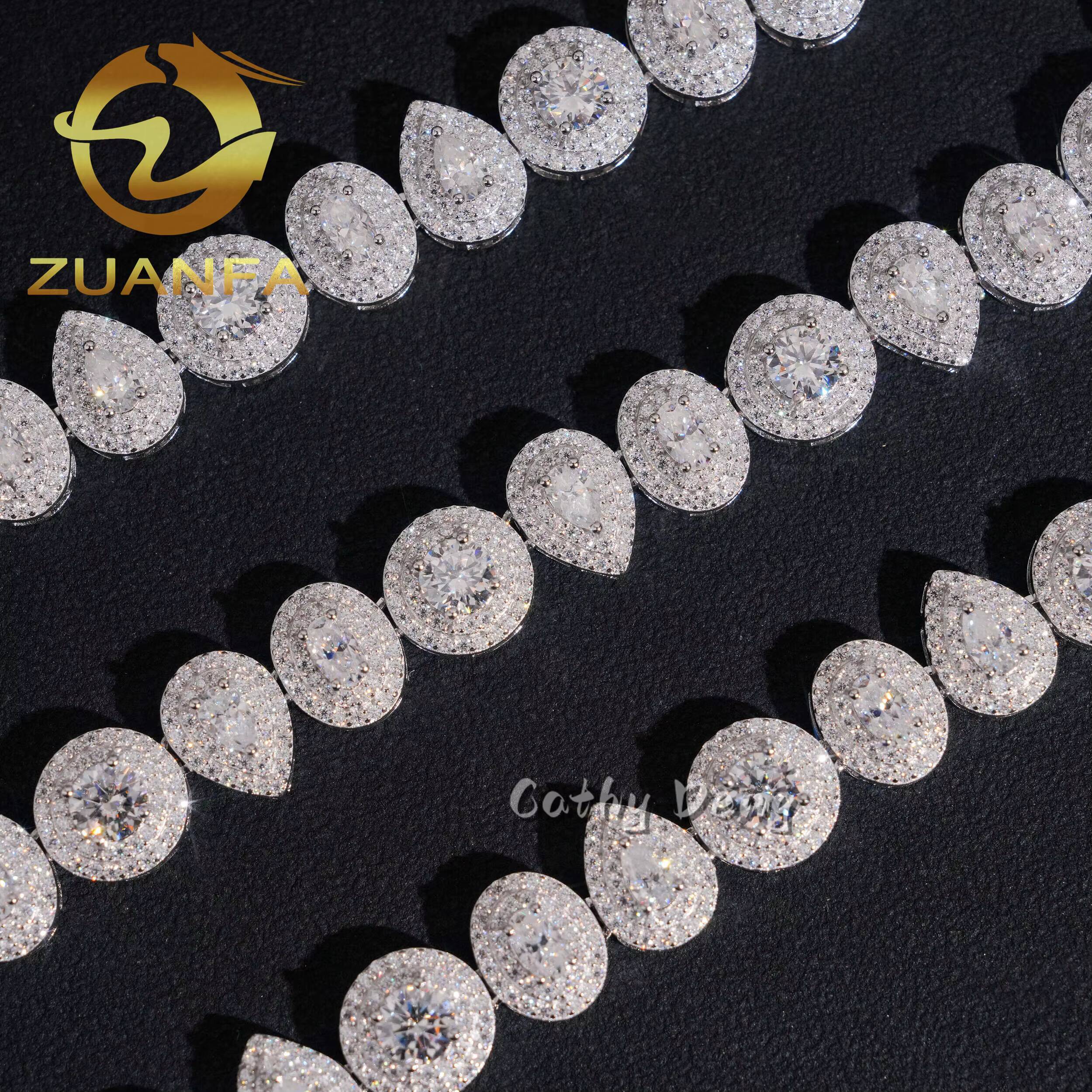 Hip Hop Jewelry 10MM Moissanite Halo Cuban Link Chain 925 Silver Iced Out Mix Shape Cuban Link With GRA Certificate