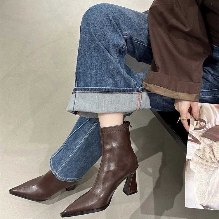 2025 Women Fashion Chelsea Ankle Boots Basic High Heels Boots Pointed Toe Shoes Women Band Nonslip Comfortable Boots 9989 Z251029