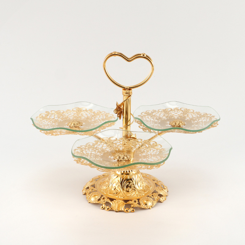 Dishes & Plates-Luxury Style Iron 3-Tier Lotus Leaf Fruit Plate - Home Living Room Ins-Style Glass Fruit Tray, High-Value Snack Storage Plate Decor-24