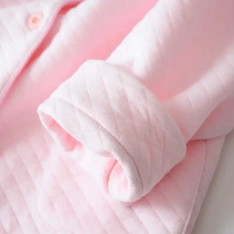 New autumn and winter pajamas ladies pure cotton longsleeved thick warm winter home service suit solid color cardigan sleepwearT251029