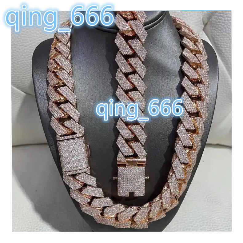 Hip Hop Rapper Cuban Chain 925 Silver 25mm Wide 5 Rows VVS Moissanite Full Iced Out Cuban Link Chain Necklace