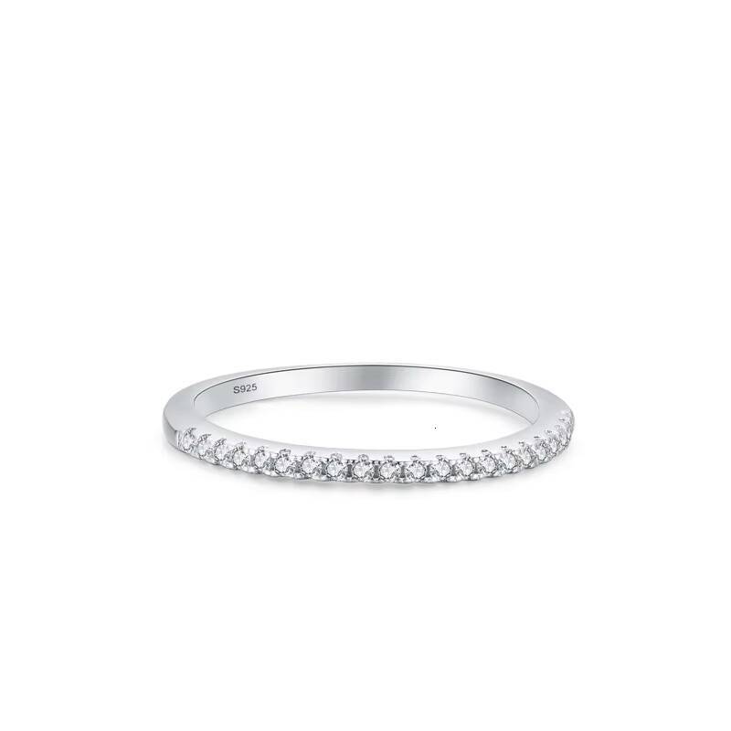 Trendy Jewelry S925 Sterling Silver Straight Lined Ring With Moissanite Diamond Gemstones for Weddings Engagements or Parties