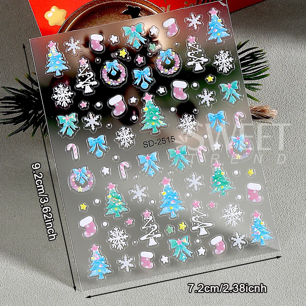 6pcs Christmas Nails Art Stickers 5D Embossed Christmas tree Snowflake Gloves Elk Bow Nail Decals Sliders DIY Manicure Decor 251027
