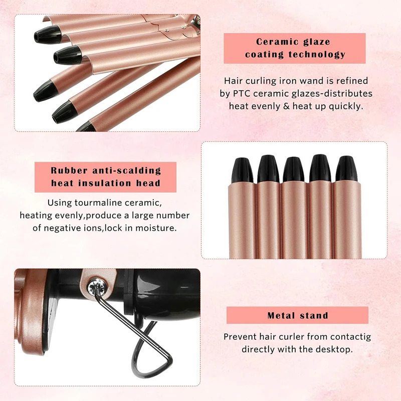 Quick Heating Ceramic 2 Temperature Controlled Curling iron Portable PTC heating 5 buckets of wave curling iron 251029