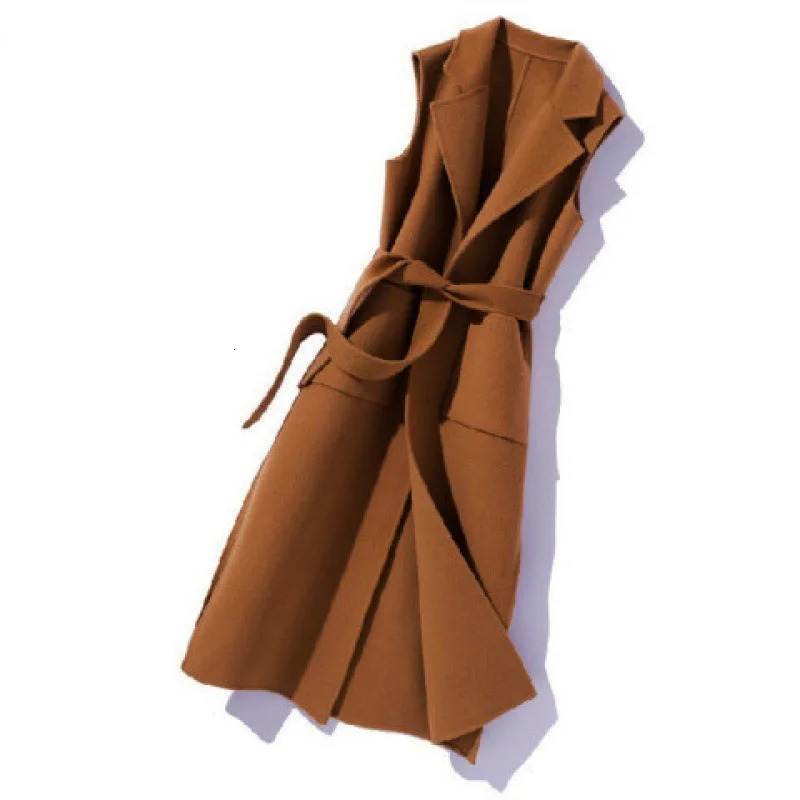 Womens Clothing Autumn Winter Jackets Korean Mid Long Sleeveless Polo Collar Vest Fat MM Waist Elegant Casual Coat Vests Coats 251029
