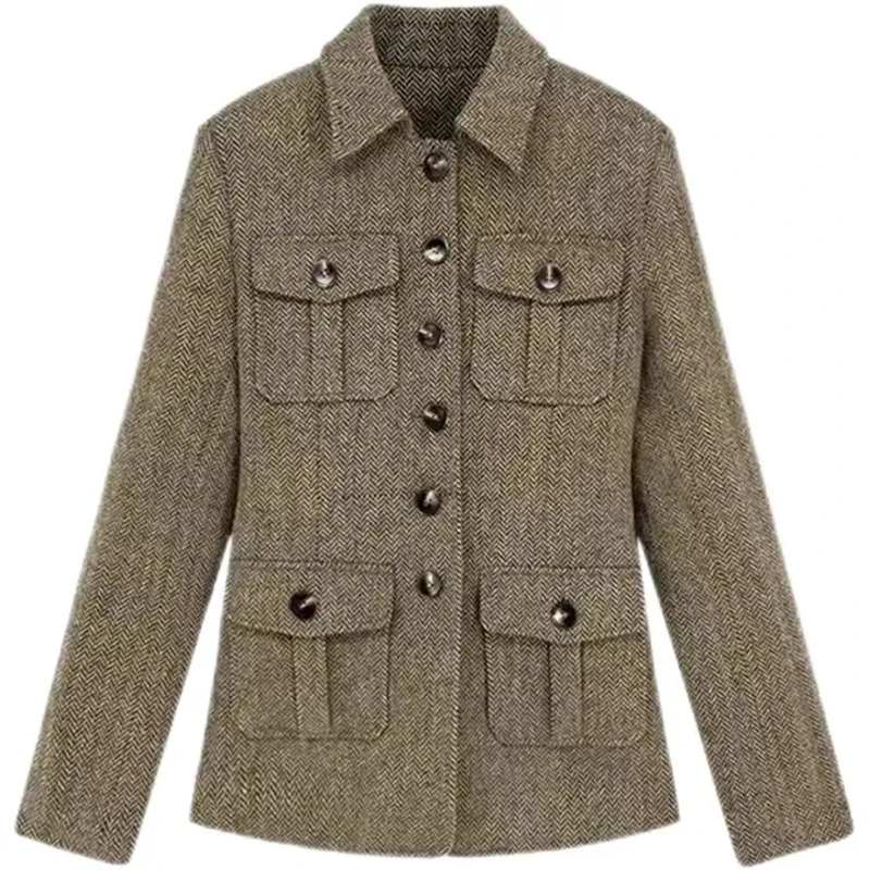 Womens Woolen Jacket Autumn Winter Retro Slim High End Female Short Coat Fashion Comfortable Temperament Ladies Overcoat 251028