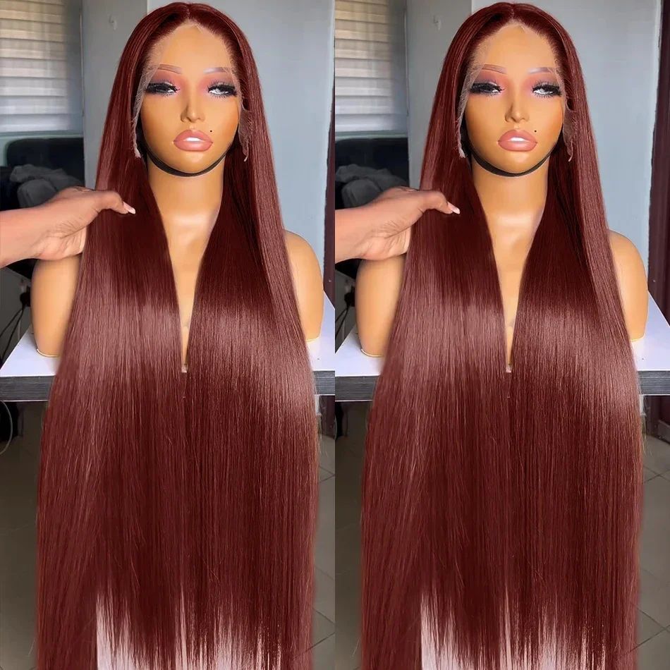 Bone Straight, Deep Wave Patterned HD Lace Frontals for Full Head Coverage | Rich Burgundy Shade