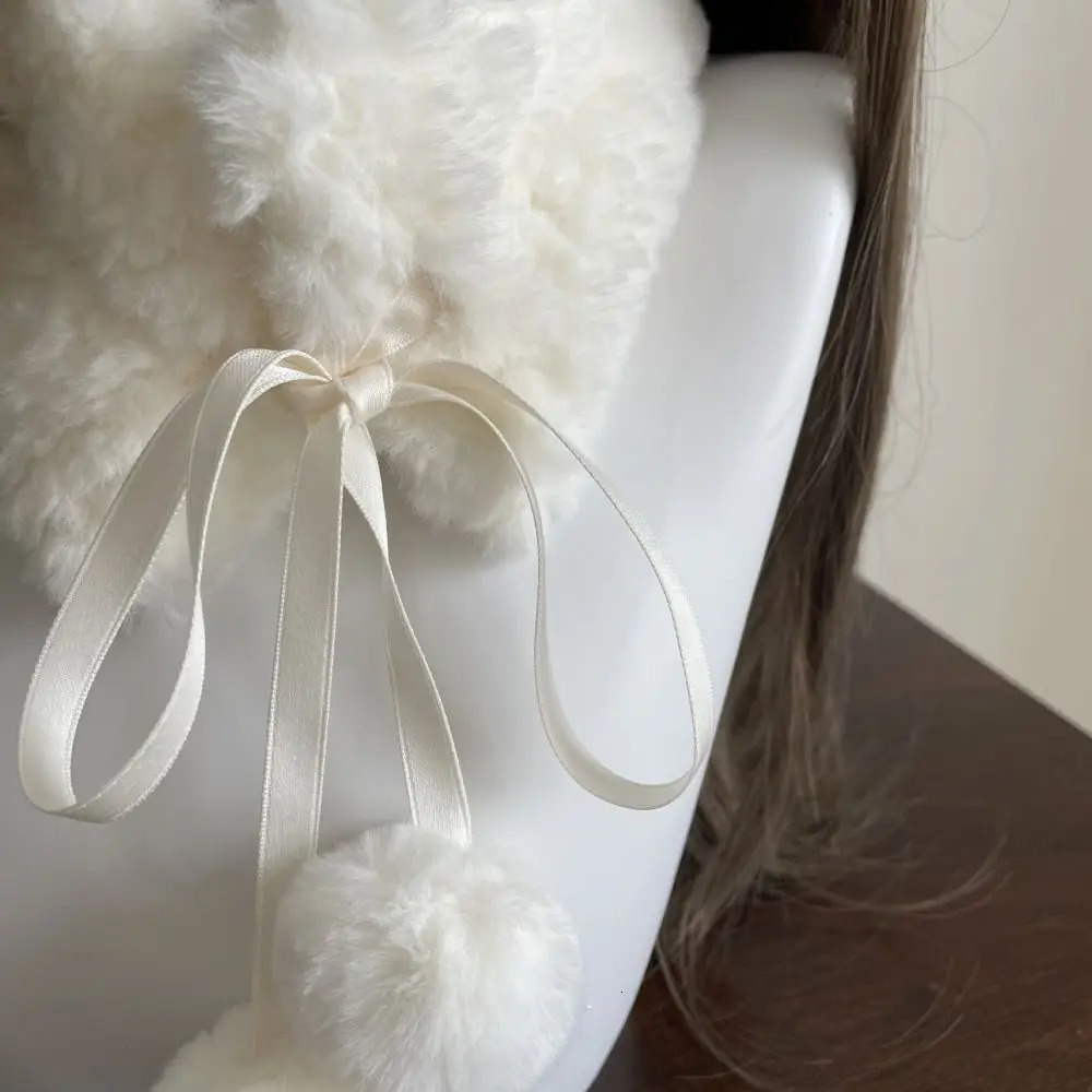 Windproof with Plush Balls Neck Warmer Thickening Lamb Wool Cross Scarf Winter Warm Neckerchief Wrap Girls 251021
