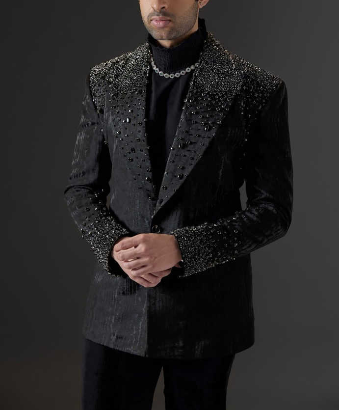 Luxury 2 Pieces Suits For Men Peaked Lapel One Button Jacket Blazer Beadeds Business Office Work Customized Tuxedos