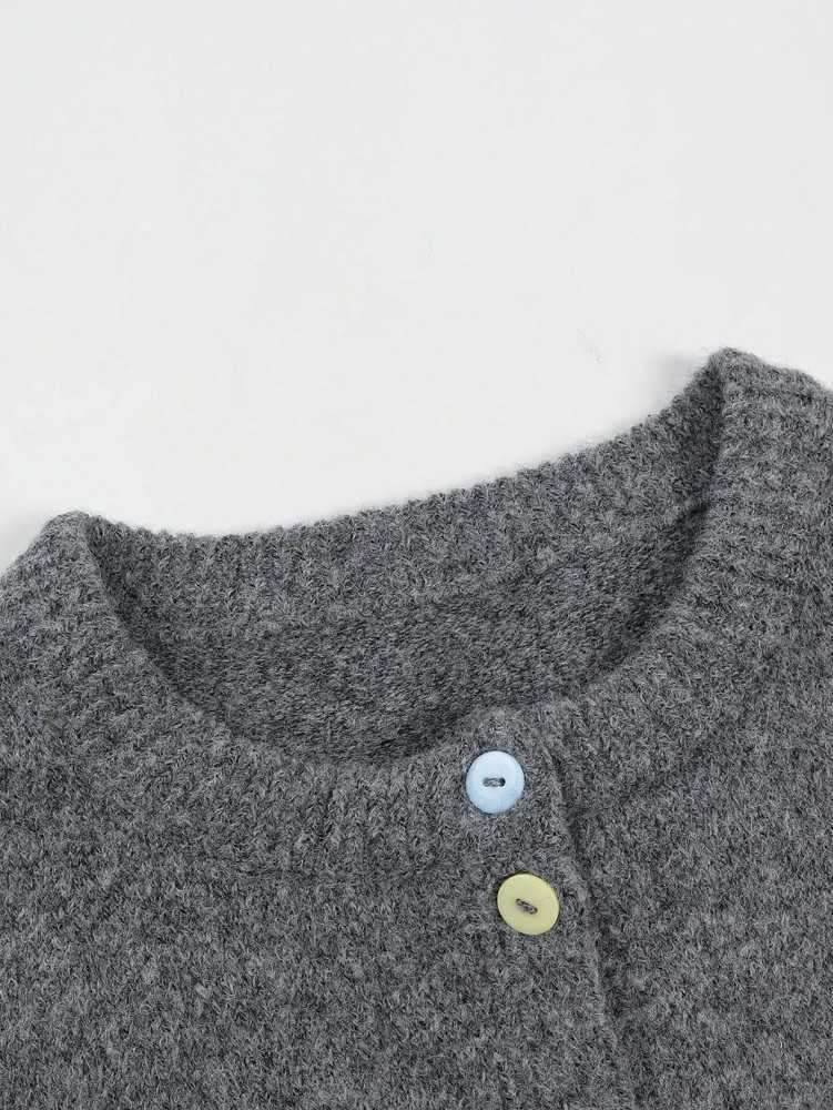 Design Crash Colour Buttons Temperament Versatile Knitting Sweater Cardigan Jacket Small Round Collar SimpleT251028